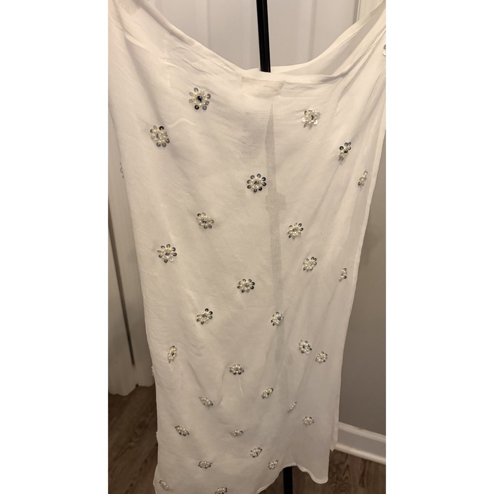 Free People Embellished Apron Sarong White Pearl Sequin Sheer Wrap Skirt OSFM